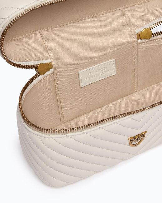 Pinko White Small Beauty Case With Shoulder Strap Chevron Nappa
