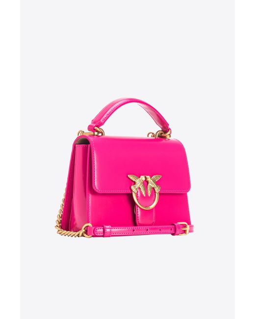 Mini Love Bag One Top Handle Light in pelle lucida di Pinko in Pink