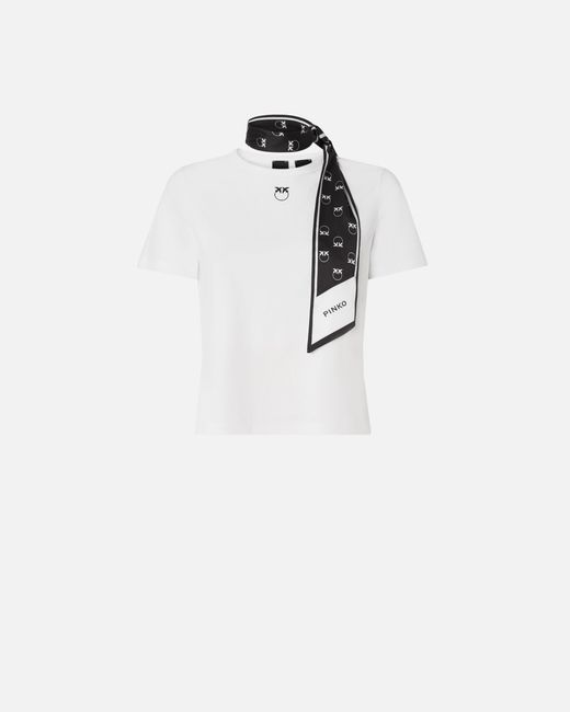 Pinko White T-Shirt With Love Birds Logo Scarf