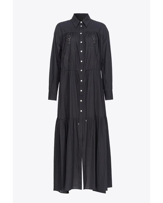 Pinko Black Shirt Dress With Rodeo Broderie Anglaise