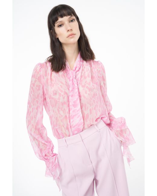 Blusa chiffon stampato di Pinko in Pink