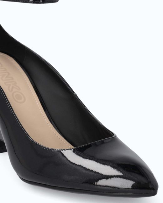Pinko White Patent Leather Pumps With Wedge Heel And Ankle Strap