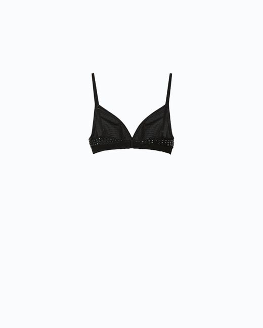 Pinko Black Mesh-Effect Bra With Rhinestones