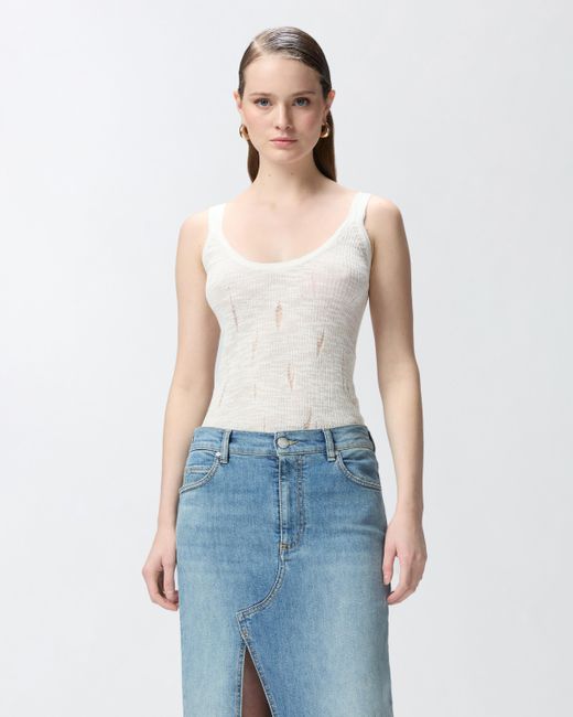 Pinko White Lightweight Ribbed Vest Top With Rips