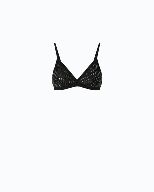 Pinko Black Mesh-Effect Bra With Rhinestones