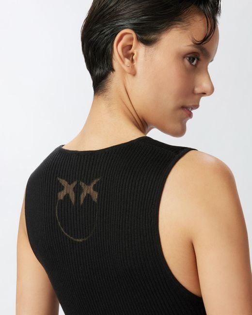 Top Smanicato Costine Misto Seta di Pinko in Black