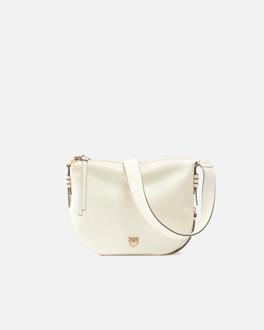 Pinko Natural Small Leather Hobo Shoulder Bag With Zip