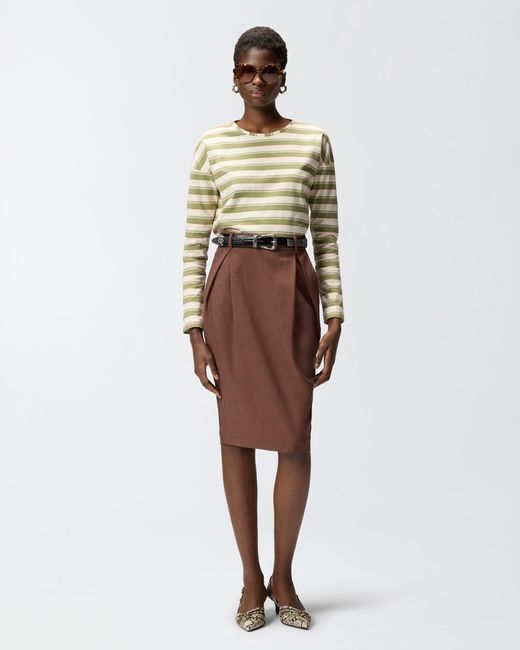 Pinko Natural Striped Jersey Top With Structured Collar