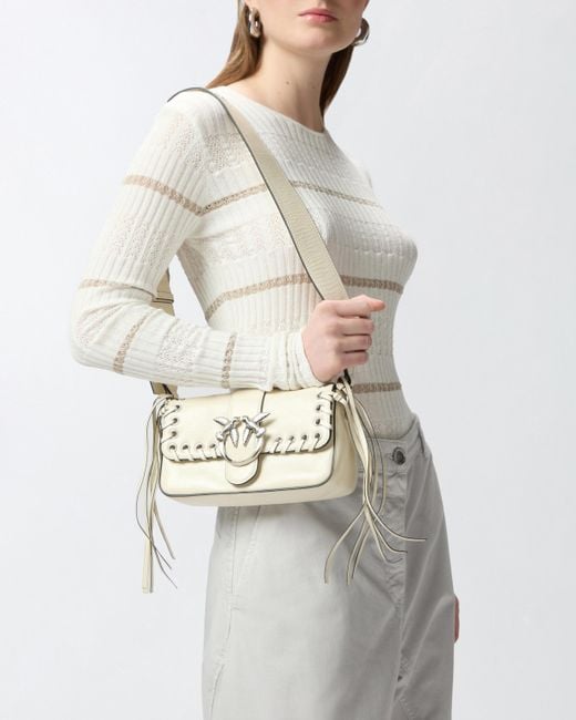 Pinko Natural Love Bag Slouchy Soft Bag With Fringing And Shoulder Strap