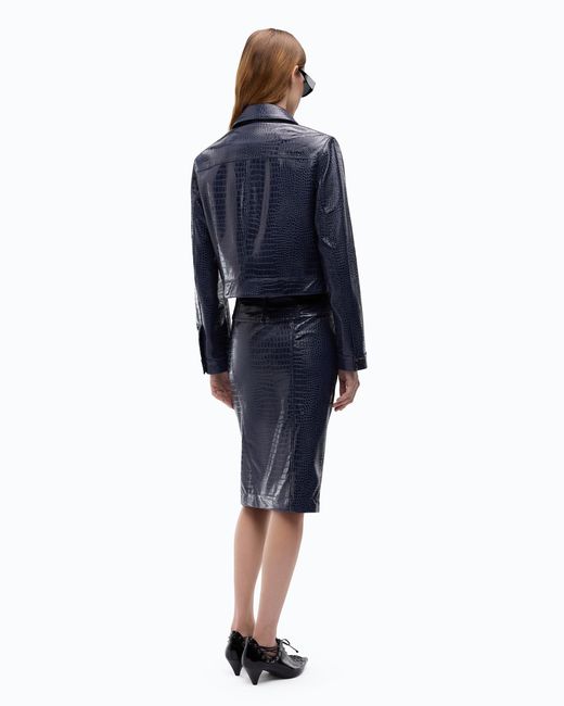 Pinko Blue Crocodile Skin-Effect Aviator Jacket