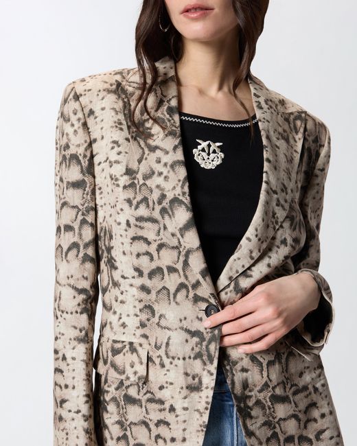 Chaqueta De Lino Con Estampado De Serpiente Pinko de color White