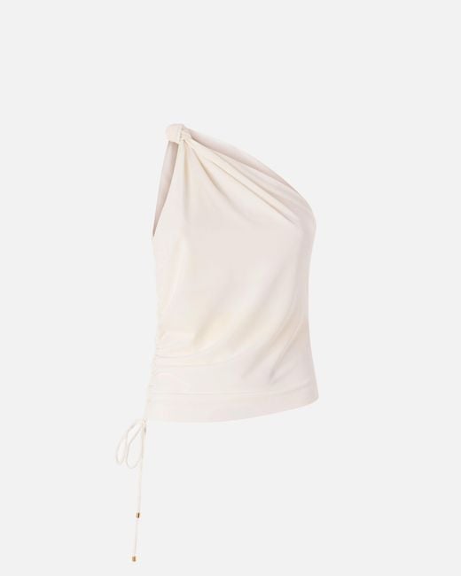 Pinko Natural One-Shoulder Top With Knot Detail
