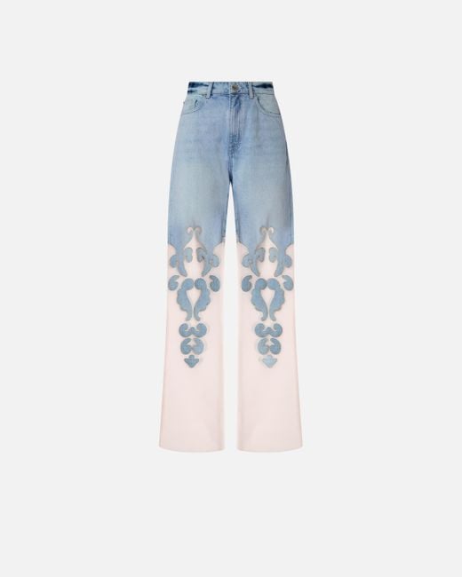 Pinko Blue Wide-leg Jeans With Sheer Organza