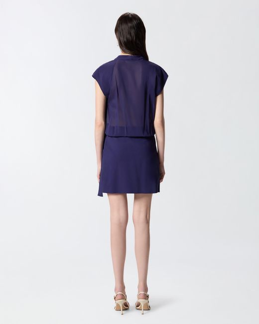Pinko Blue Short Wrap Dress With Sheer Details