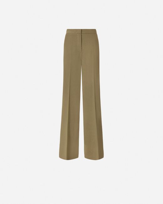 Pinko Green Stretch Linen Trousers With Crease