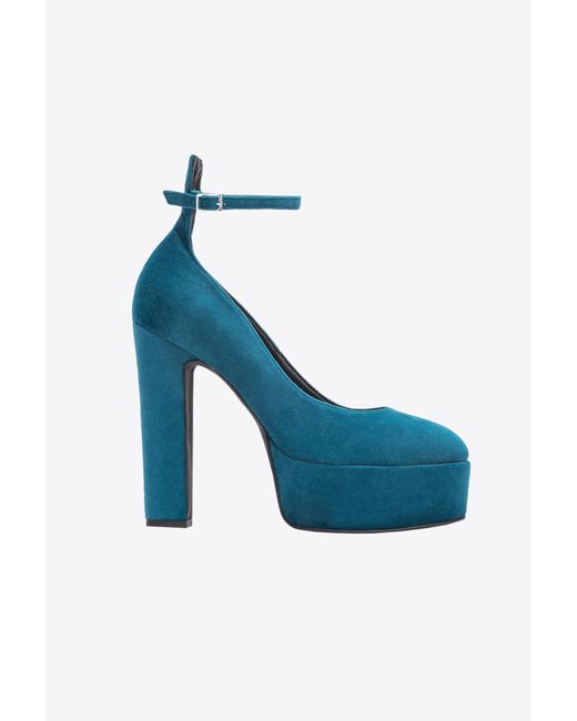 Pinko Velvet Mary Janes in Blue Lyst