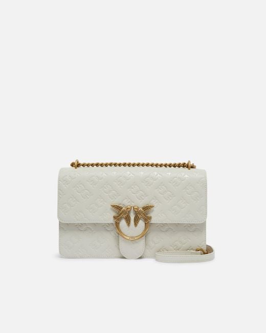 Pinko White Love Bag Leather Crossbody Bag With Logo