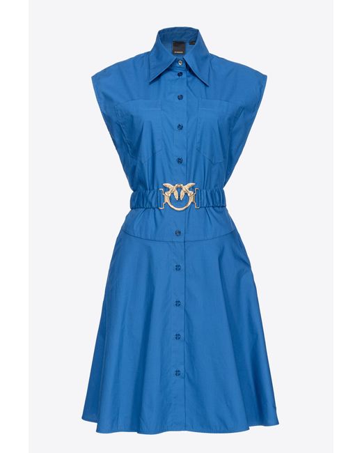 Pinko Blue Shirt Dress With Love Birds Belt