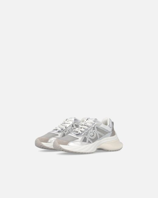 Pinko White Sneakers With Laminated Inserts And Love Birds Logo