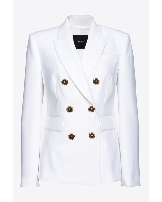 Pinko White Double-breasted Blazer With Metal Buttons