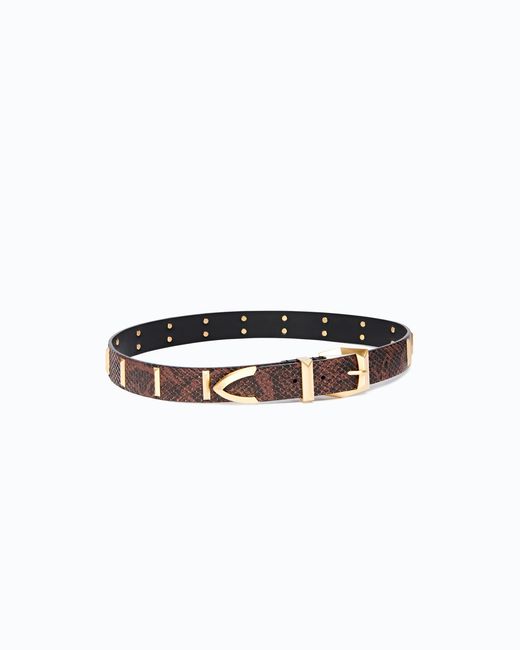 Pinko White Python-Print Leather Belt With Studs, 3 Cm