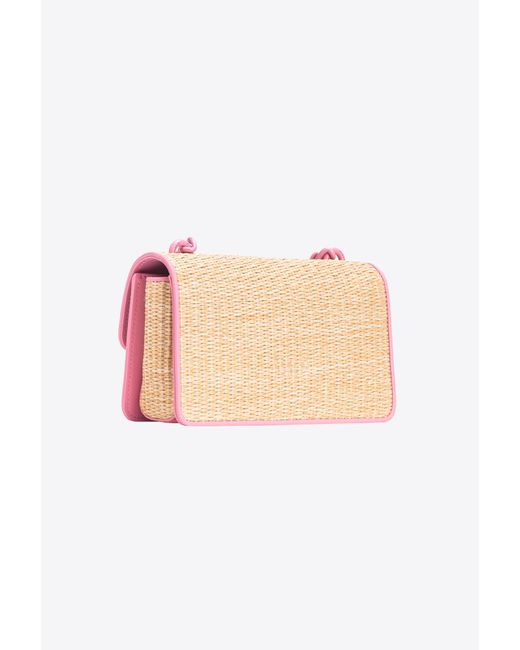 Pinko Pink Mini Love Bag Light In Raffia And Leather
