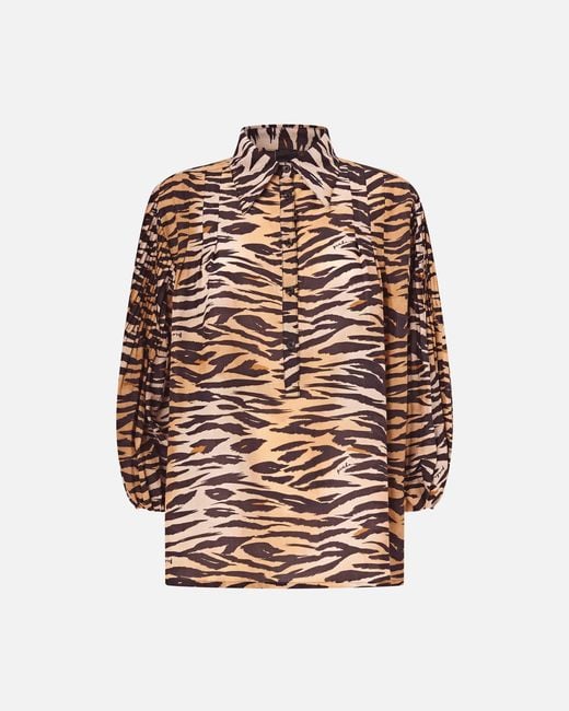Pinko Natural Cotton And Silk Blouse With Animal Print