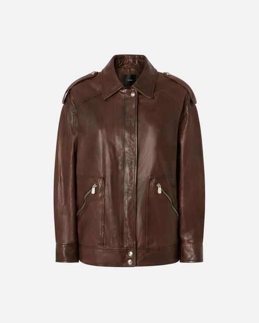 Pinko Brown Washed Leather Jacket With Collar