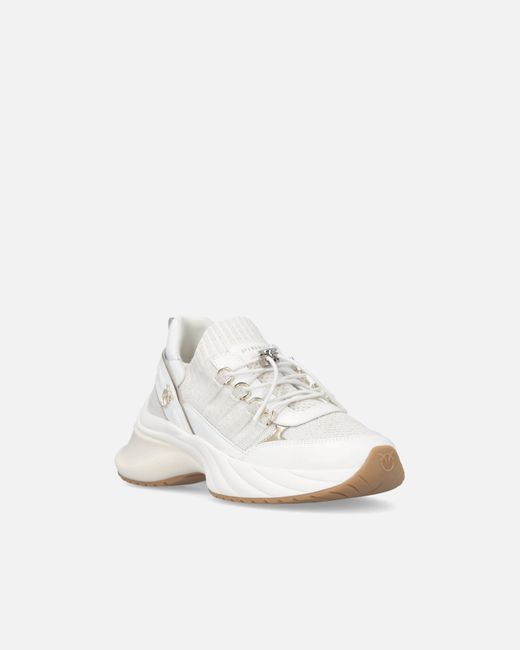 Pinko White Knitted Sneakers With Laces And Cord Lock