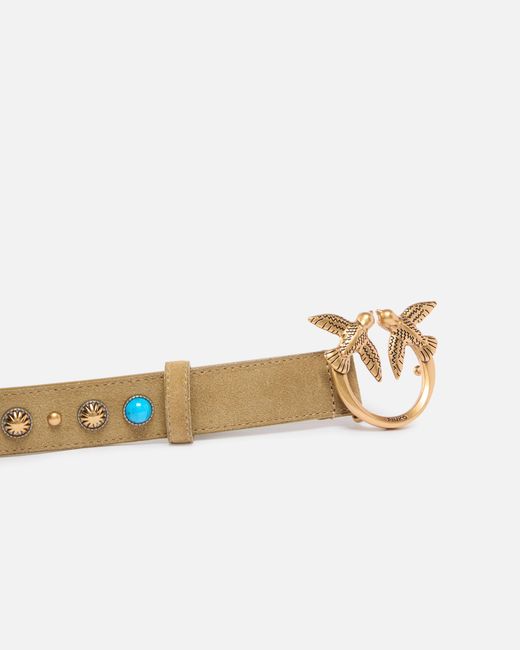 Pinko White Suede Belt With Studs, 3 Cm