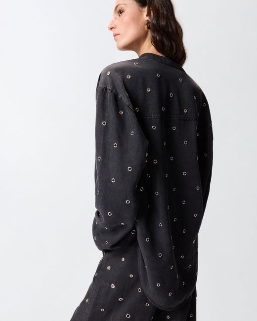 Pinko Black Dark Denim Blouse With Eyelets