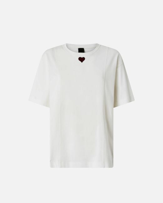 Pinko White T-Shirt With Heart Embroidery