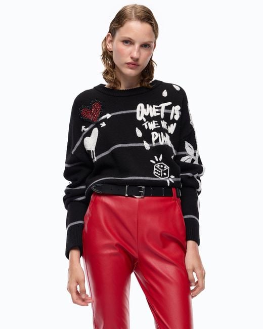 Pinko Black Quiet Is The New Punk Merino Wool Sweater
