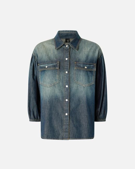 Pinko Blue Denim Shirt With Balloon Sleeves