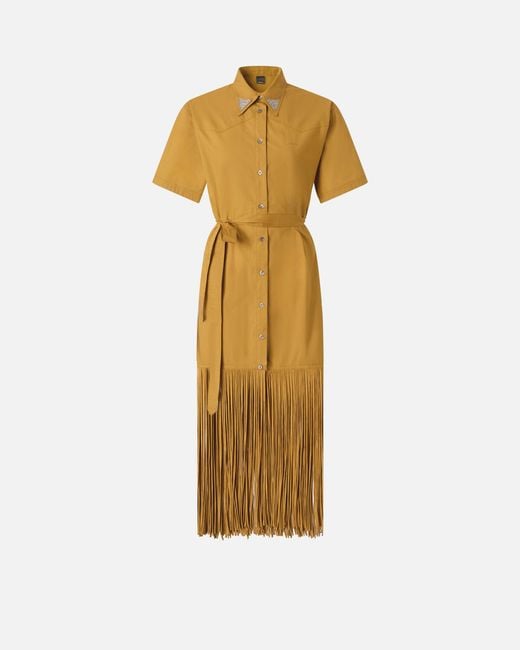 Pinko Long Shirt Dress With Fringing And Metallic Details
