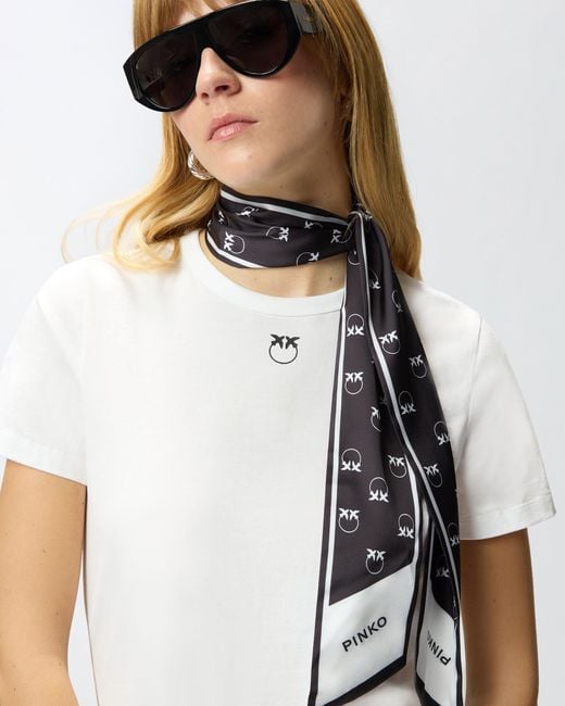 Pinko White T-Shirt With Love Birds Logo Scarf