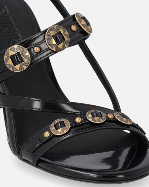 Pinko White High Slingback Sandals With Straps And Studs