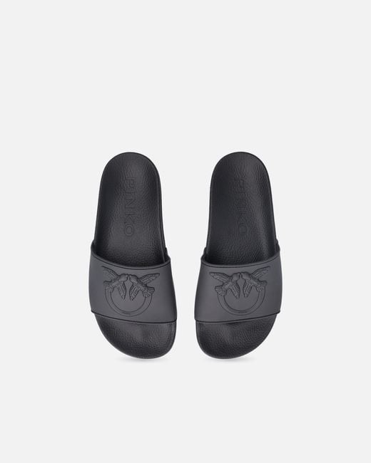 Pinko White Rubber Slip-On Sandals With Love Birds Maxi Logo
