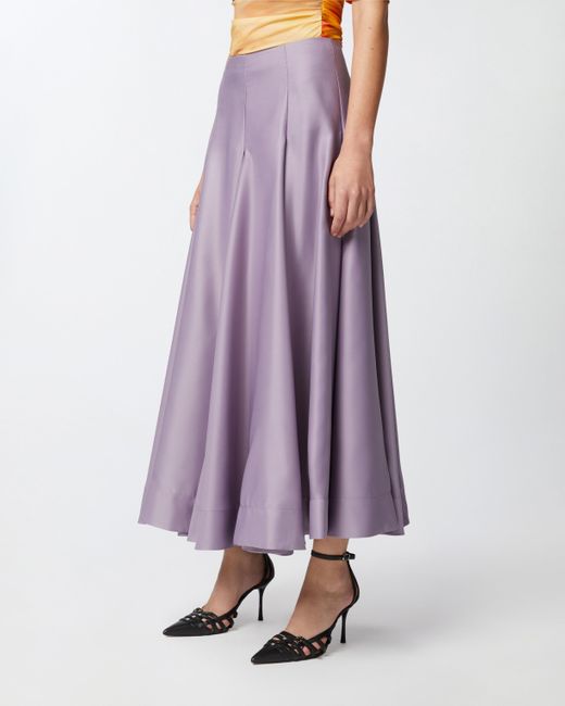 Pinko Purple Elegant Pleated Skirt In Glossy Duchesse