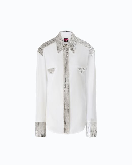 Pinko White Poplin Shirt With Strass Embellishments
