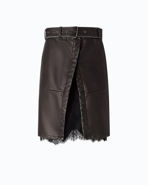 Pinko Black Leather-Effect Knee-Length Skirt With Belt And Slit