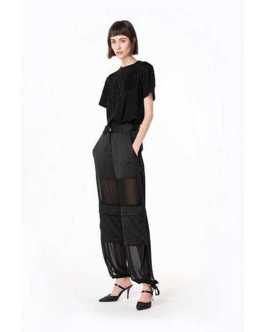 Pinko Black Satin And Georgette Cargo Trousers