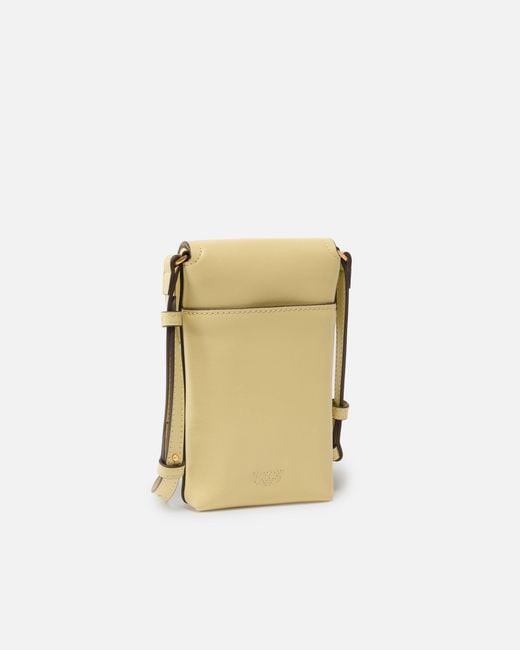 Pinko Natural Leather Smartphone Case With Shoulder Strap And Logo