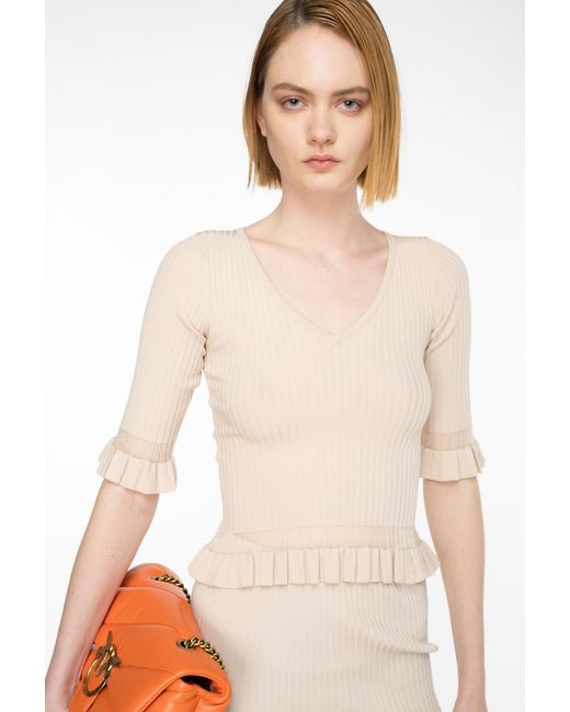 Pinko Pink Ribbed Sweater With Ruching