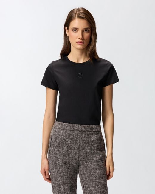 Pinko Black T-shirt With Love Birds Embroidery