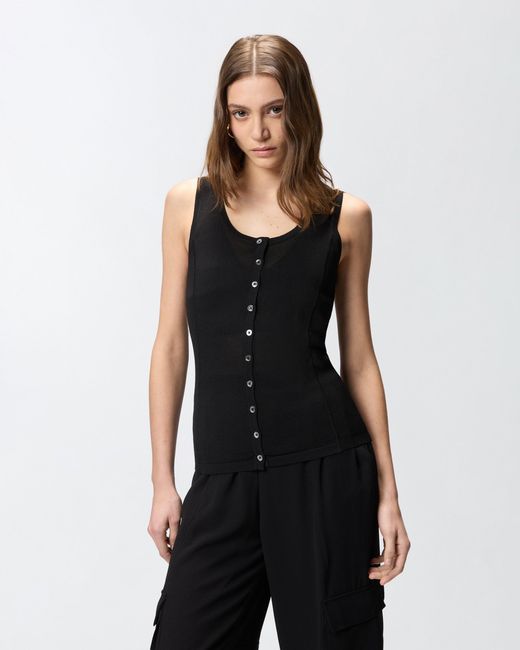Pinko Black Knitted Vest Top With Mother-Of-Pearl Buttons