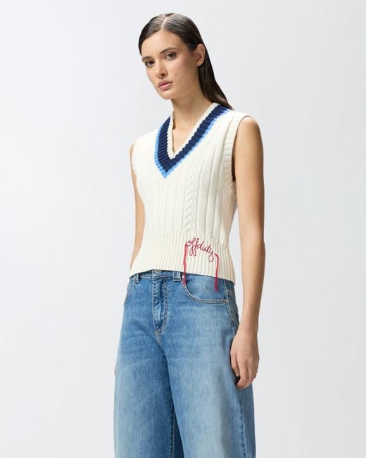 Pinko Blue Varsity-style Knit Vest With Embroidery