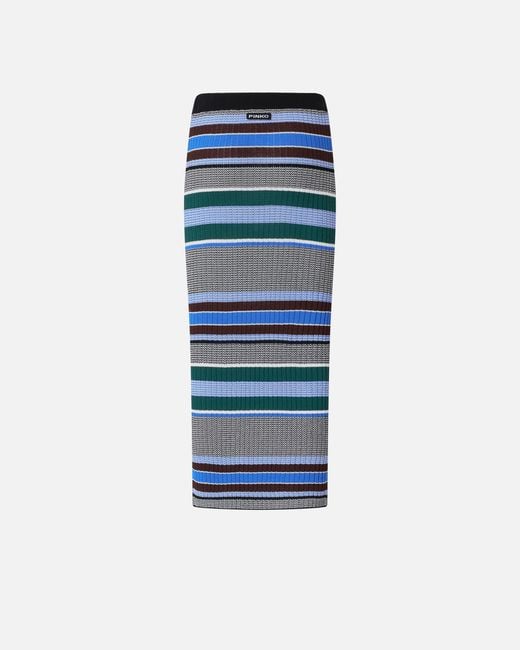 Pinko Blue Calf-Length Striped Knit Slim-Fit Skirt