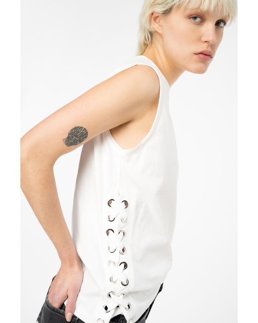 T-shirt smanicata con stringhe incrociate di Pinko in White