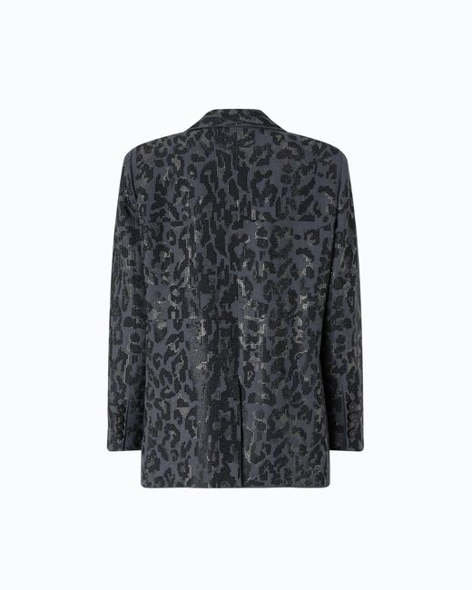 Pinko Gray Double-Breasted Jacket With Rhinestones And Jaguar Motif
